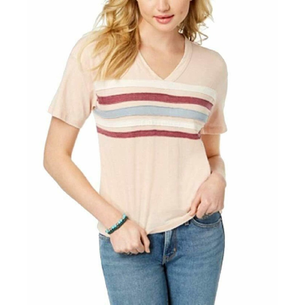 Ultra Flirt Womens Short Sleeve Striped Football Cropped T-Shirt Pink XS $24 NWT